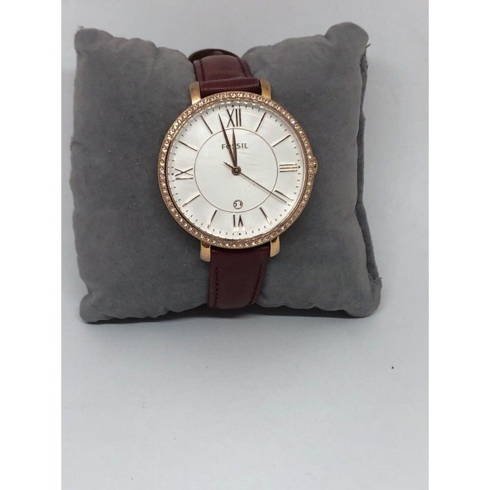 Fossil C141016 Women Leather Analog Silver Dial Quartz Genuine Wrist Watch KG52